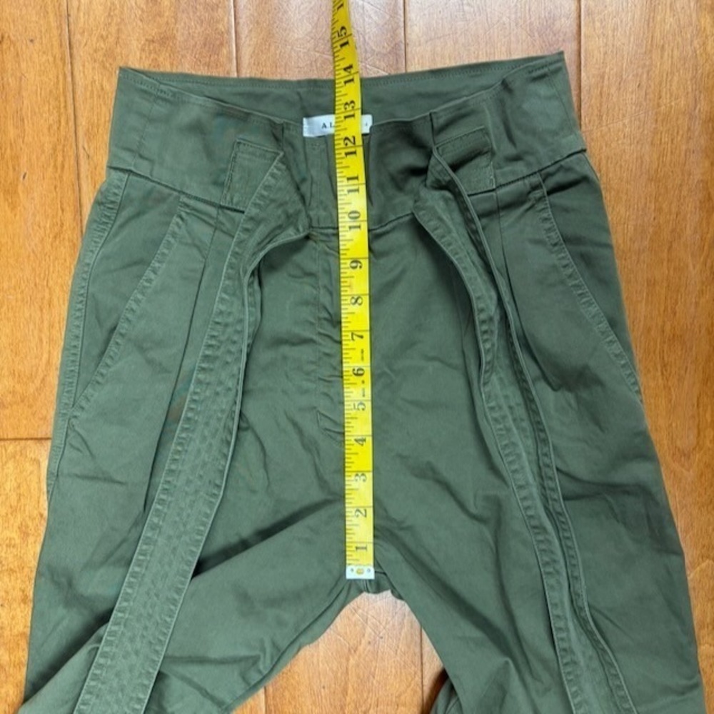 A.L.C. Pants Womens 4 Green Paperbag Waist Cargo Cuffed Tie Belt Cotton Preppy - Picture 7 of 11